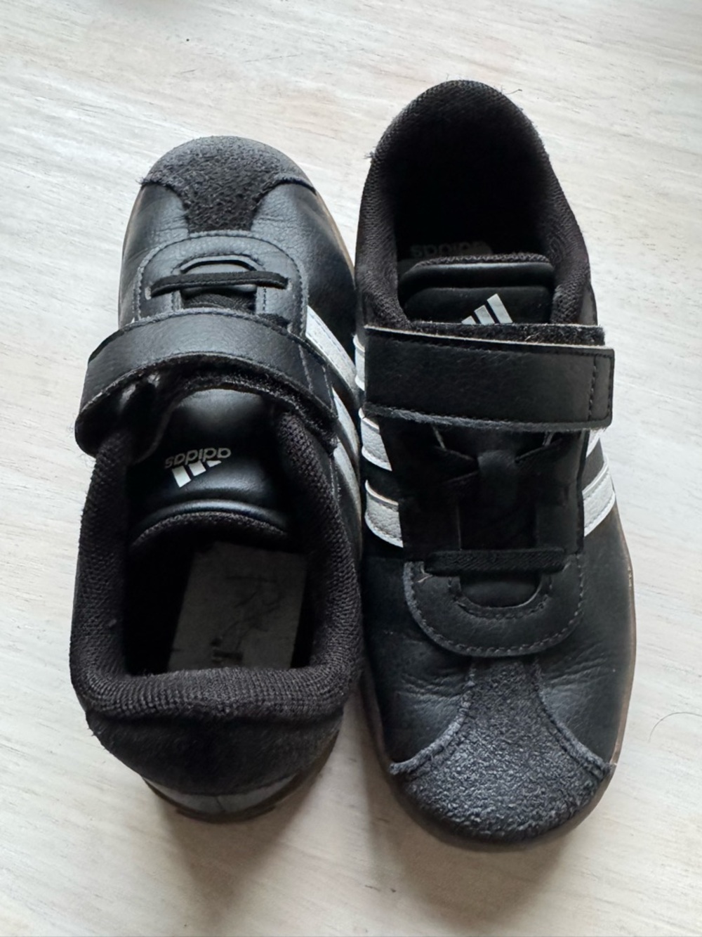 adidas Black Sneakers with White Stripes Velcro Kids